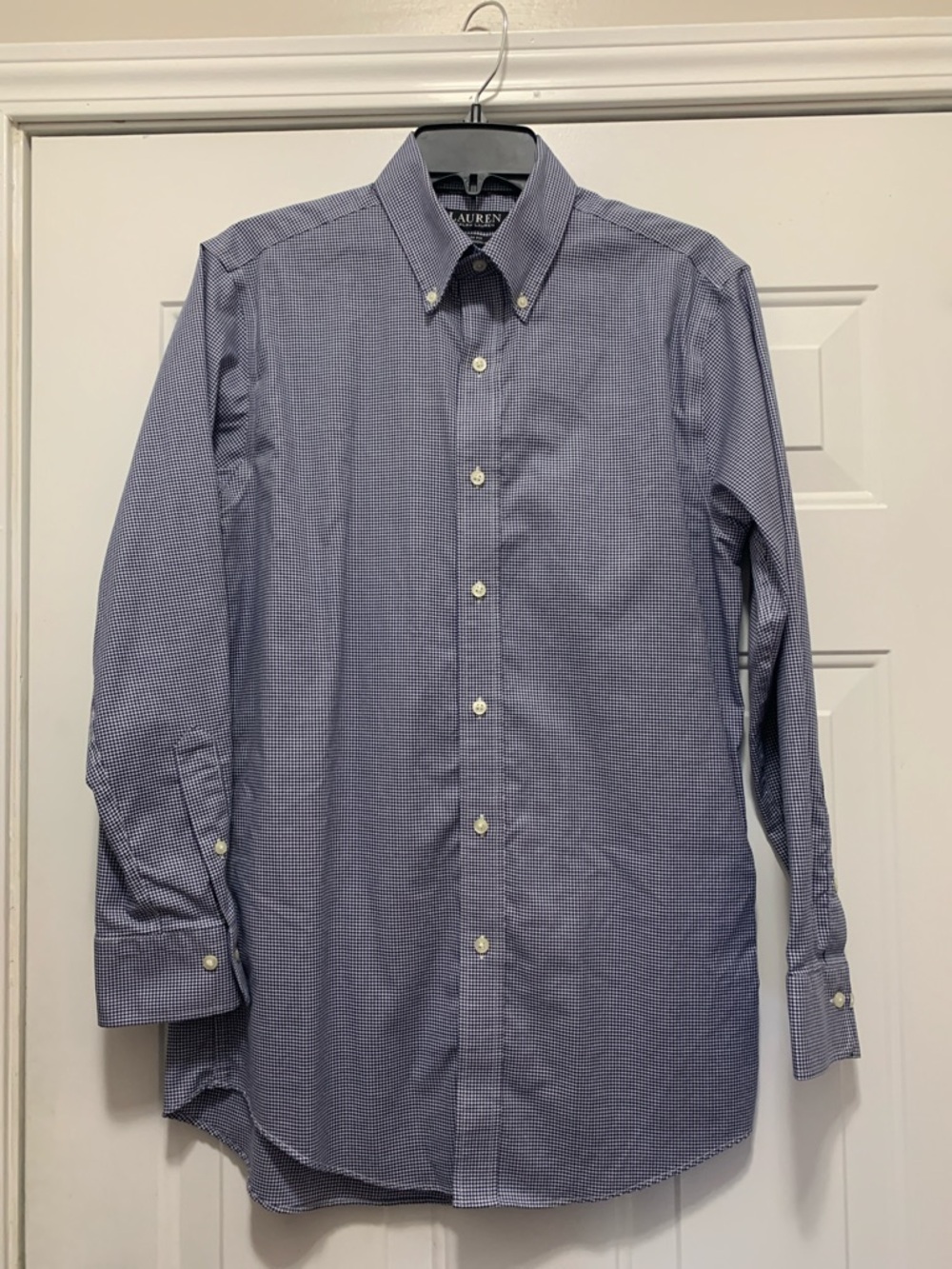 Ralph Lauren Black Label Navy Cotton  Micro-Check Button-Down Dress Shirt 15.5